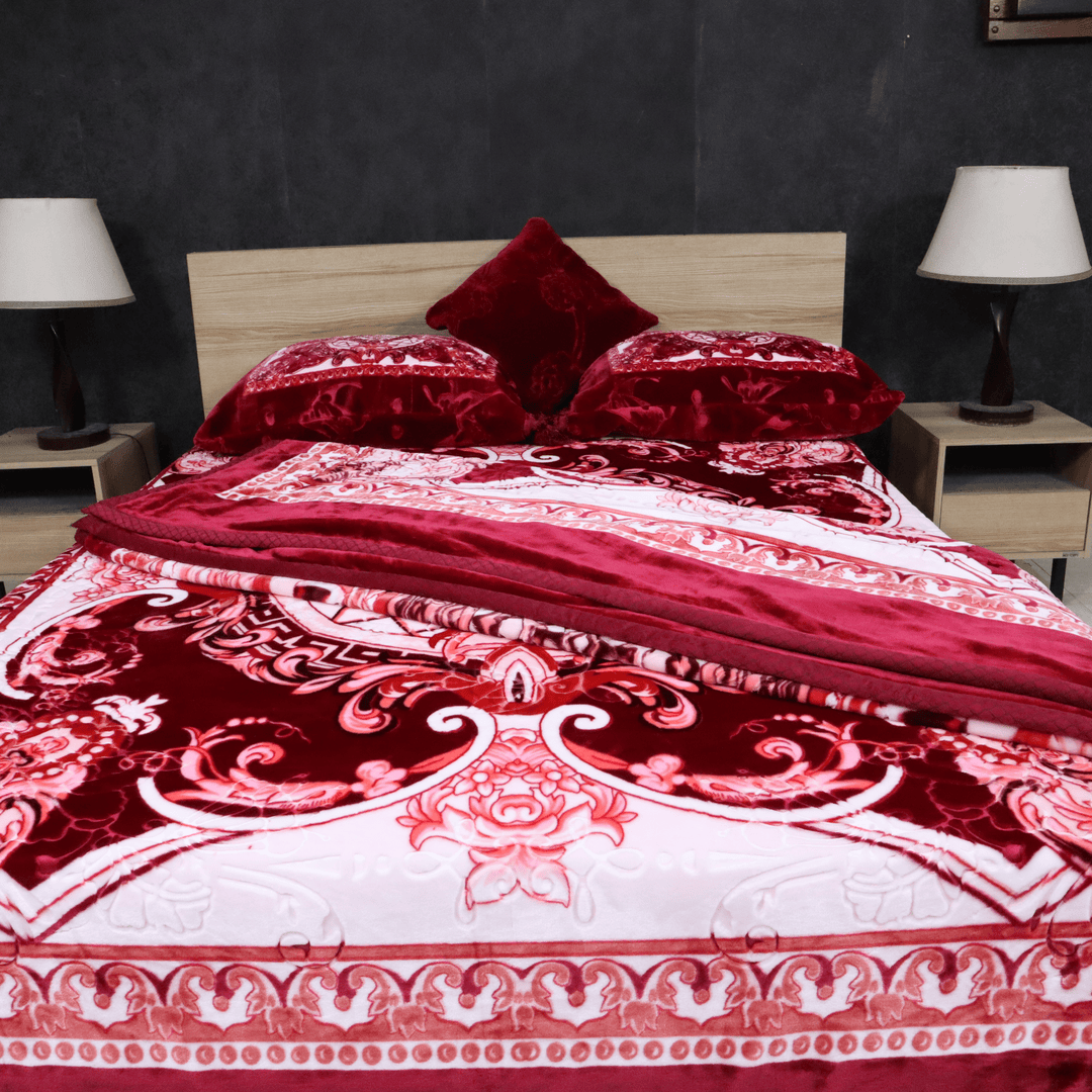 Arzoo Cloudy Bridal Bed Set 7 Pcs Deep Wine