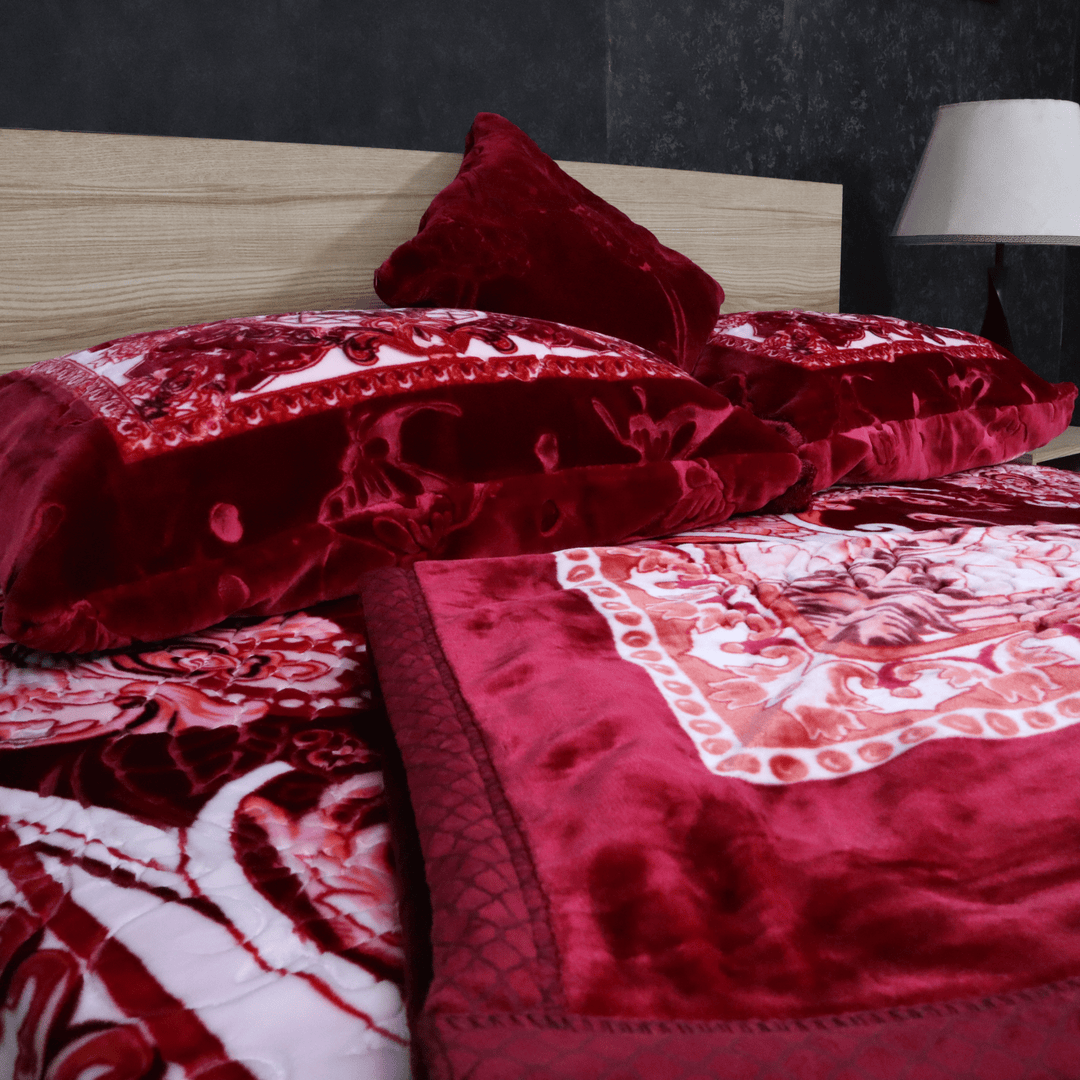 Arzoo Cloudy Bridal Bed Set 7 Pcs Deep Wine