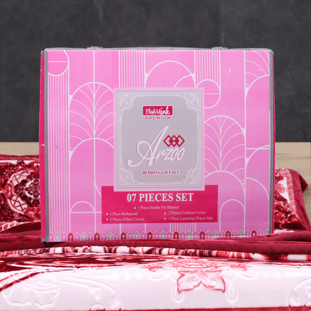 Arzoo Cloudy Bridal Bed Set 7 Pcs Deep Wine