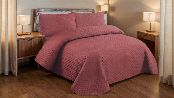 Luxe Bed Spread Coral Quilted Jacquard Embossed