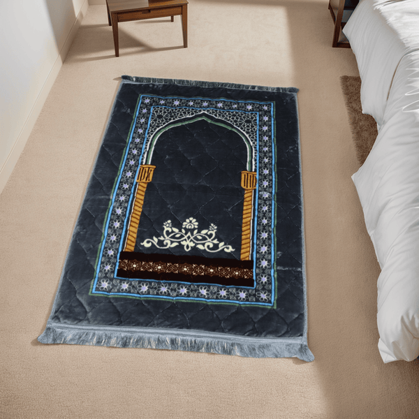 Mughal Janamaz Printed Prayer Mat- Graphite