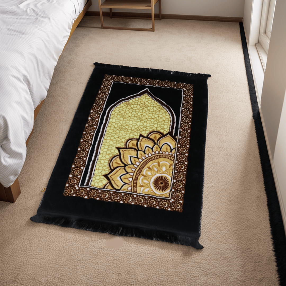 Mughal Janamaz Printed Prayer Mat- Carbon