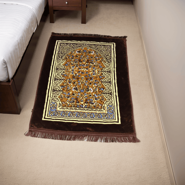 Mughal Janamaz Printed Prayer Mat- Mahogany