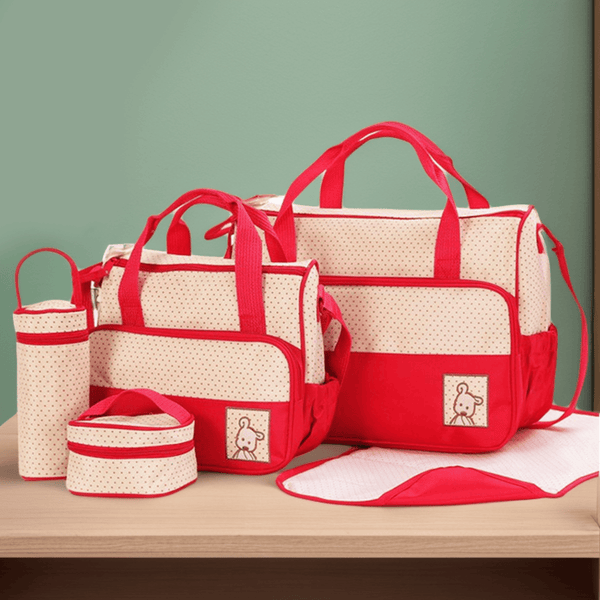 5-Piece Baby Diaper Bag Set- Red