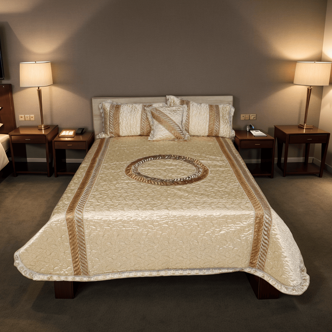 Opal 4 Pieces Silk Bed Set- Beige