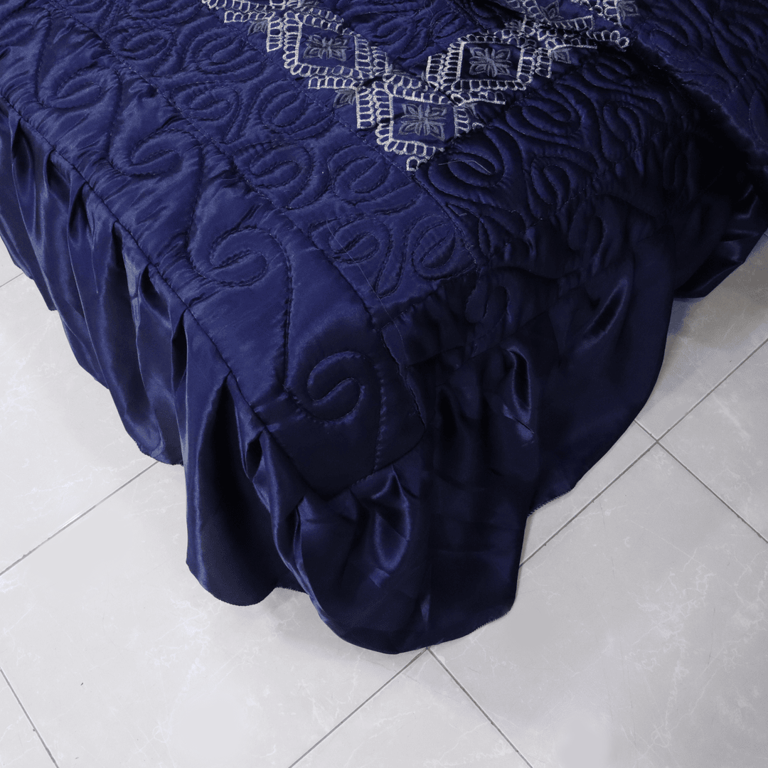 Ruby Silk 9 Pieces Embroidered Bed Set-Navy Blue