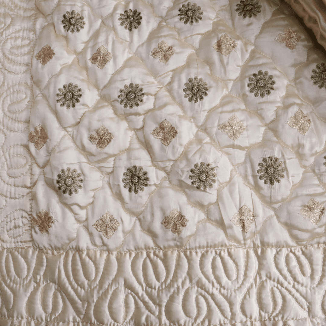 Ruby Silk 9 Pieces Embroidered Bed Set- Cream