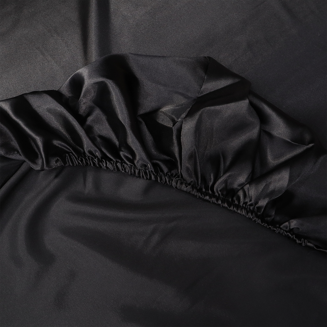 Silk Satin Fitted Bed Sheet Black