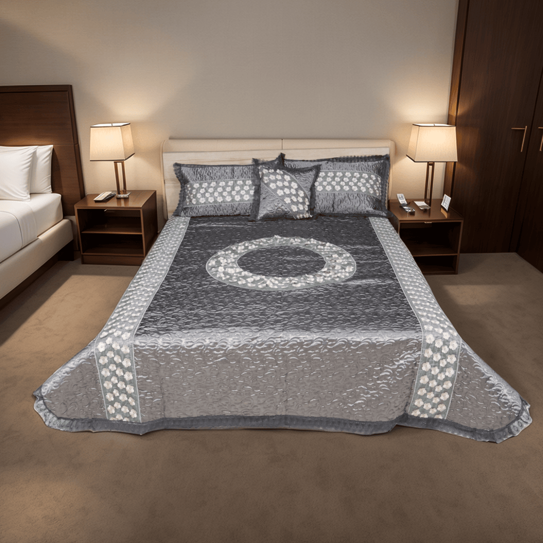 Opal 4 Pieces Silk Bed Set- Gray