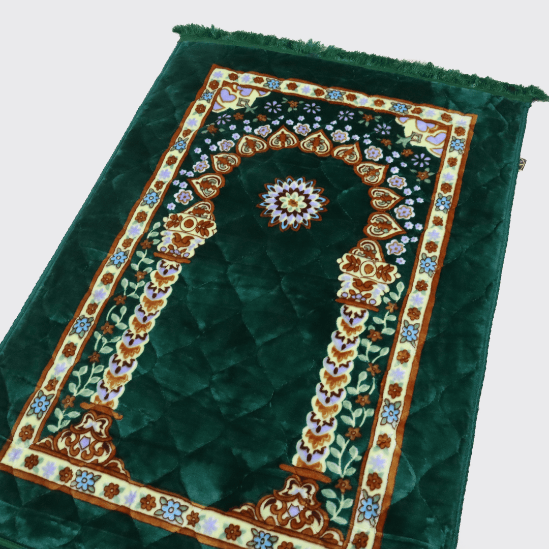 Mughal Janamaz Printed Prayer Mat-Olive