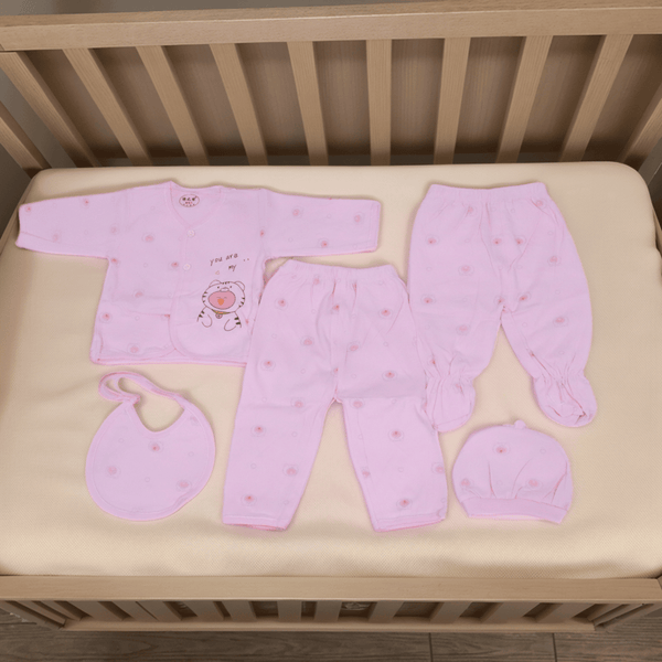 5 Pieces Baby Winter Suit Set- Light Pink