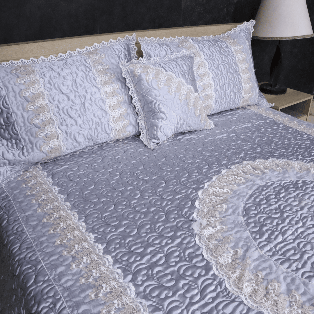 Opal 4 Pieces Silk Bed Set- Platnium