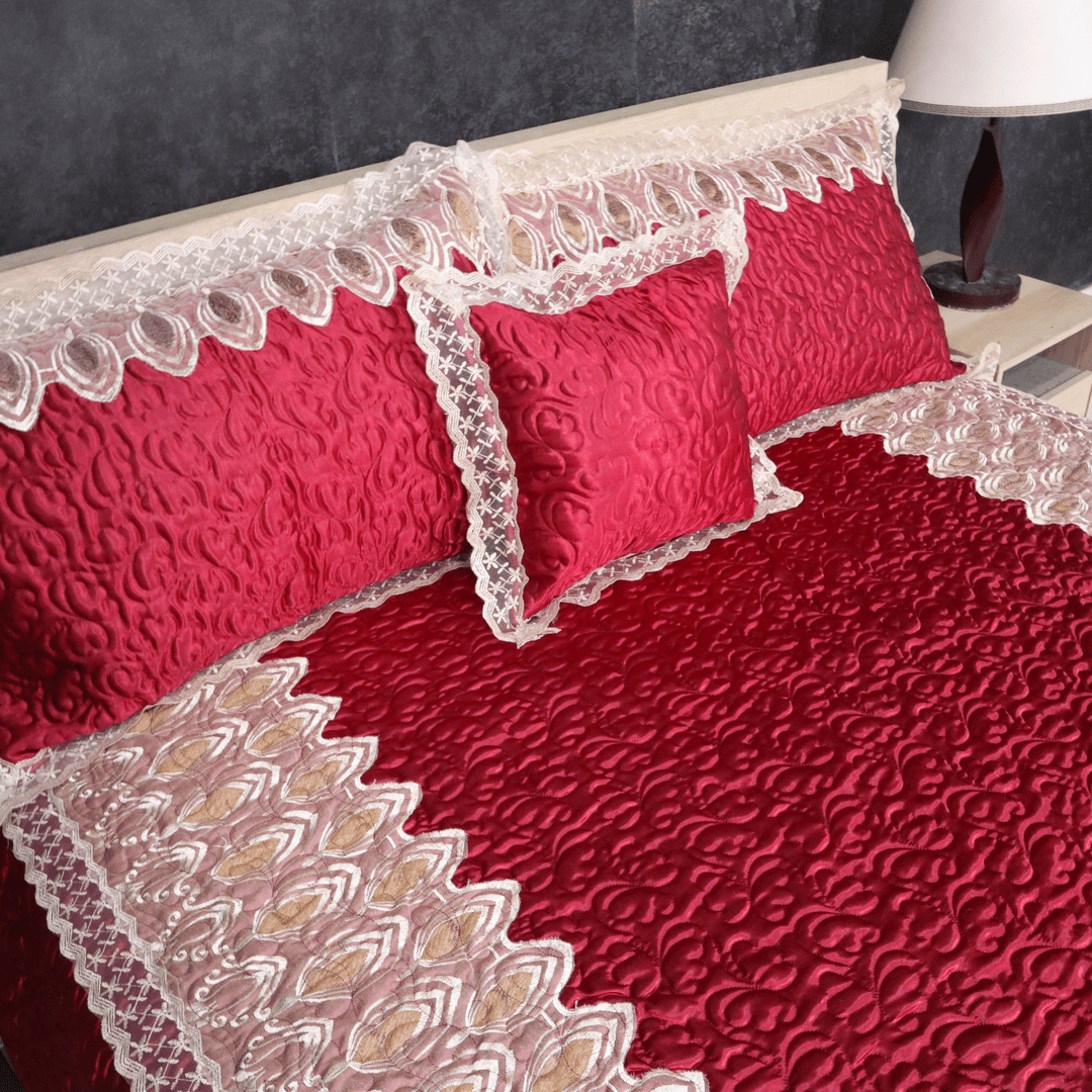 Opal 4 Pieces Silk Bed Set- Ruby