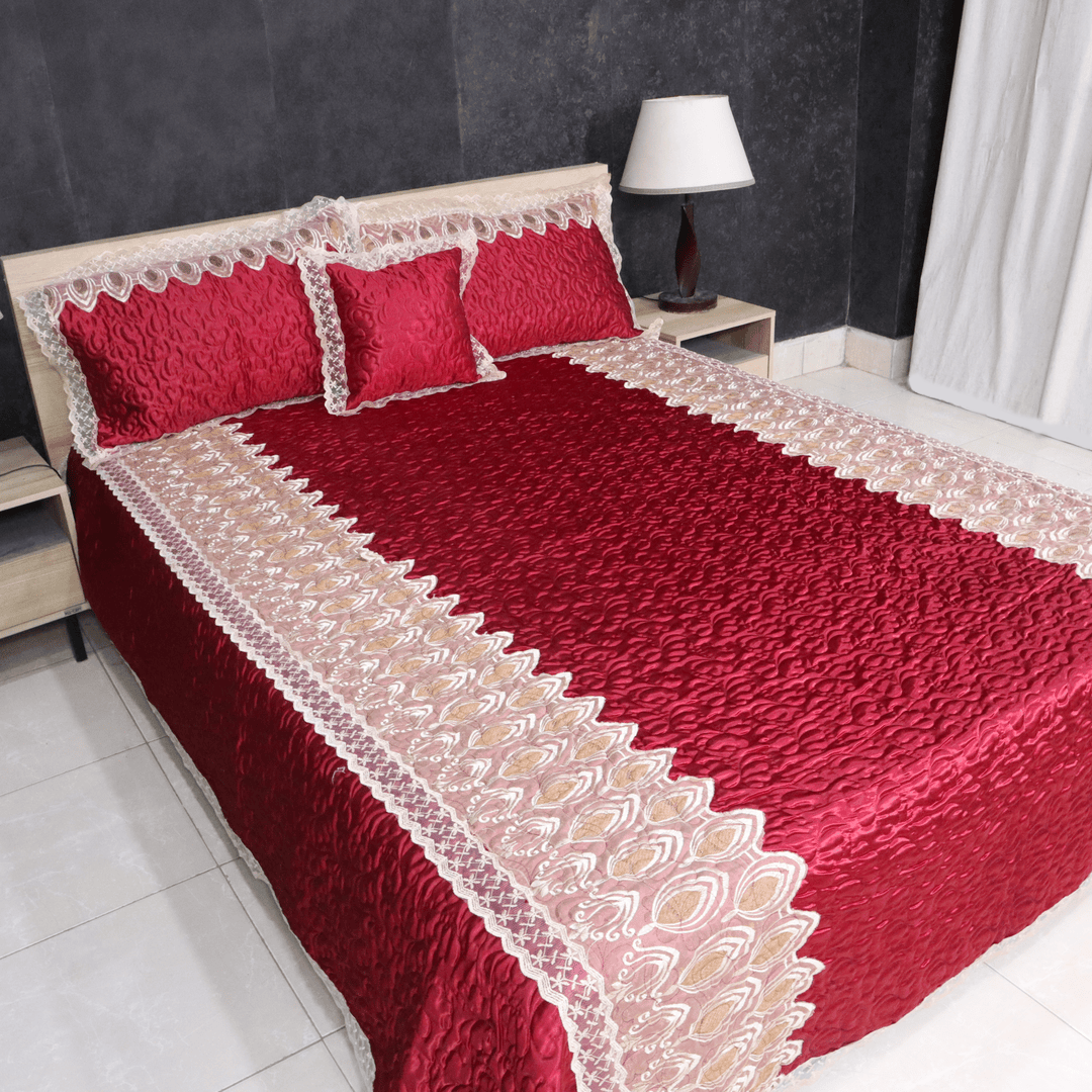 Opal 4 Pieces Silk Bed Set- Ruby