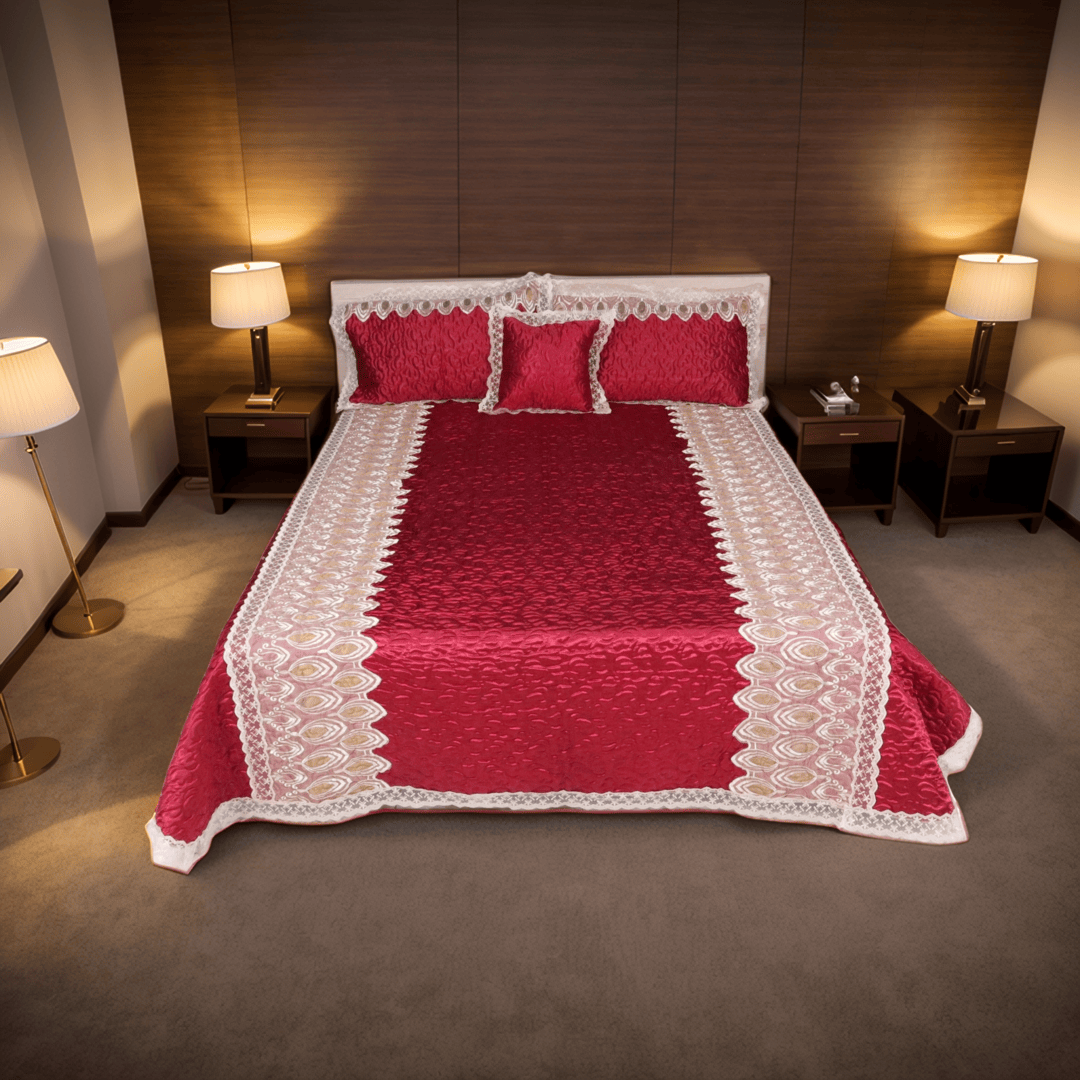 Opal 4 Pieces Silk Bed Set- Ruby